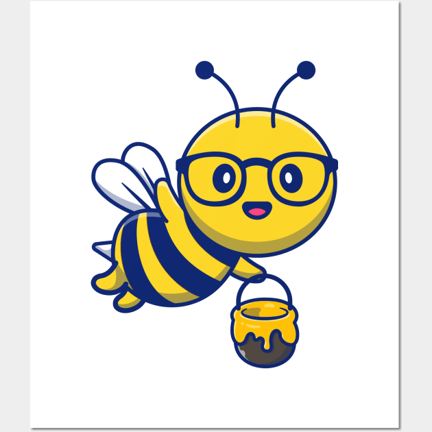 Cute Bee Holding Jar of Honey Wall Art by Catalyst Labs